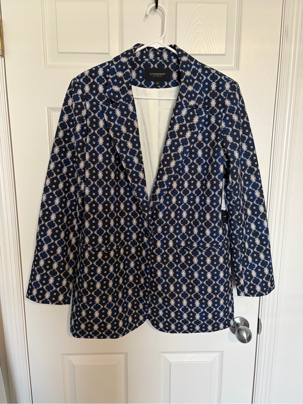 Liverpool Navy and Cream Patterned Single-Button Blazer